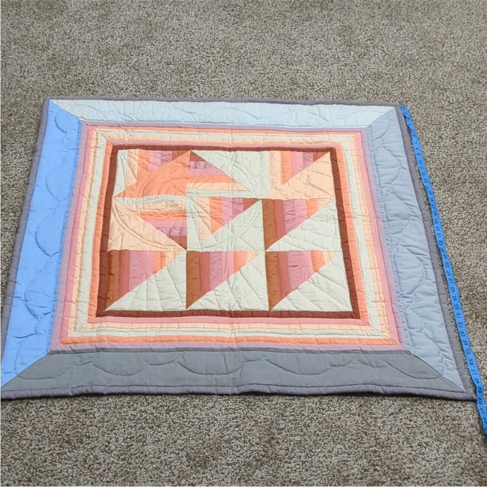 Handmade quilt wall hanging cottage core abstract sunset with cloud border